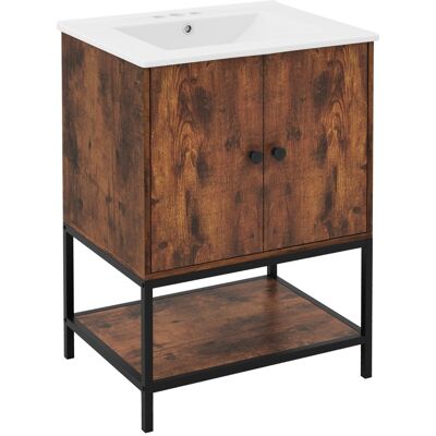 CostwayMeuble de Salle de Bain avec Lavabo Meuble de Rangement avec Lavabo en Céramique 2 Portes et Etagère Ouverte Marron Rustique - Publicité CostwayMeuble de Salle de Bain avec Lavabo Meuble de Rangement avec Lavabo en Céramique 2 Portes et Etagère Ouverte Marron Rustique - Publicité