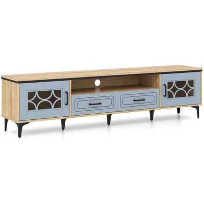 CostwayMeuble TV de 180,5cm pour Télé Jusqu'à 80" avec 2 Tiroirs 2 Armoires&Compartiment Meuble TV en Bois avec 7 Pieds Métalliques Surélevés Bleu - Publicité CostwayMeuble TV de 180,5cm pour Télé Jusqu'à 80" avec 2 Tiroirs 2 Armoires&Compartiment Meuble TV en Bois avec 7 Pieds Métalliques Surélevés Bleu - Publicité