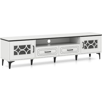 CostwayMeuble TV de 180,5cm pour Télé Jusqu'à 80" avec 2 Tiroirs 2 Armoires&Compartiment Meuble TV en Bois avec 7 Pieds Métalliques Surélevés Blanc - Publicité CostwayMeuble TV de 180,5cm pour Télé Jusqu'à 80" avec 2 Tiroirs 2 Armoires&Compartiment Meuble TV en Bois avec 7 Pieds Métalliques Surélevés Blanc - Publicité