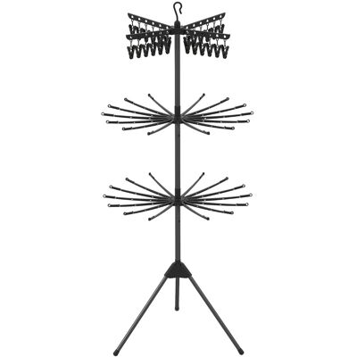 Costway178CM Séchoir à Linge Pliant à 3 Niveaux sur Trépied avec 24 Pinces et 32 Barres Support de Séchage d'Appoint Rotatifs à 360° Noir - Publicité Costway178CM Séchoir à Linge Pliant à 3 Niveaux sur Trépied avec 24 Pinces et 32 Barres Support de Séchage d'Appoint Rotatifs à 360° Noir - Publicité
