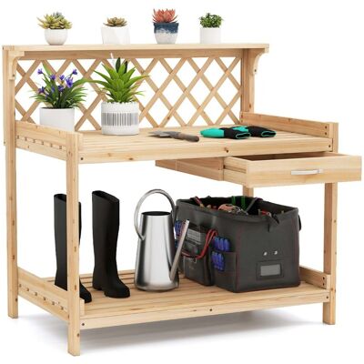 CostwayTable de Rempotage de Jardin Poste de Travail en Bois de Sapin avec Treillis à Claire-voie Tiroir Amovible Étagère Ouverte Naturel - Publicité CostwayTable de Rempotage de Jardin Poste de Travail en Bois de Sapin avec Treillis à Claire-voie Tiroir Amovible Étagère Ouverte Naturel - Publicité