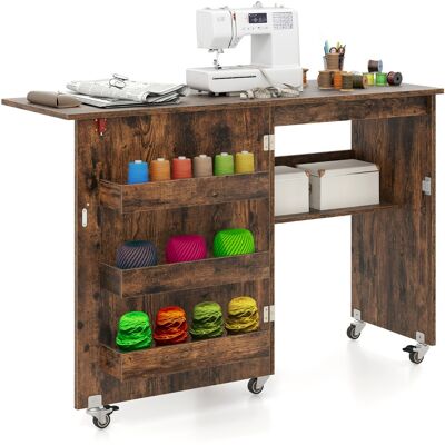 CostwayTable de Couture Pliante Station D'artisanat Roulante avec Étagère de Rangement 3 Bacs Cachés Bureau pour Machine à Coudre Mobile Café - Publicité CostwayTable de Couture Pliante Station D'artisanat Roulante avec Étagère de Rangement 3 Bacs Cachés Bureau pour Machine à Coudre Mobile Café - Publicité