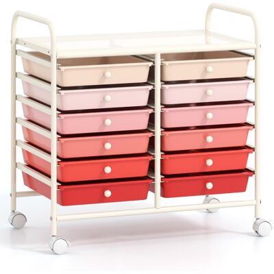 CostwayChariot de Rangement à roulettes 12 Tiroirs en PP Tour de Rangement avec Tablette Roues Universelles Cadre en Métal Rose Dégradé - Publicité CostwayChariot de Rangement à roulettes 12 Tiroirs en PP Tour de Rangement avec Tablette Roues Universelles Cadre en Métal Rose Dégradé - Publicité