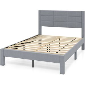 CostwayLit Plateforme Rembourré Cadre de Lit Double 200 x 140 CM avec Tête de Lit en Velours Doux et Lattes en Bois Charge 25 kg Gris - Publicité CostwayLit Plateforme Rembourré Cadre de Lit Double 200 x 140 CM avec Tête de Lit en Velours Doux et Lattes en Bois Charge 25 kg Gris - Publicité