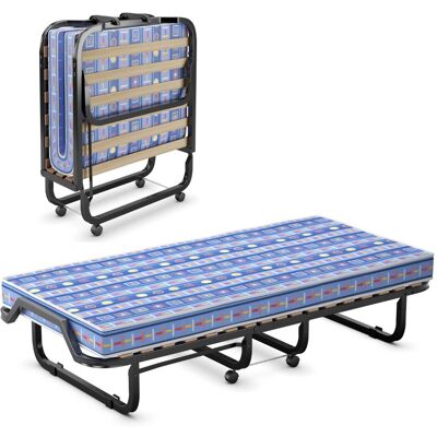 CostwayLit d'Appoint Pliable sur Roulettes 80 x 200 CM Lit Pliant Matelas en Mousse 10 CM 15 Lattes de Lit en Bois Bleu - Publicité CostwayLit d'Appoint Pliable sur Roulettes 80 x 200 CM Lit Pliant Matelas en Mousse 10 CM 15 Lattes de Lit en Bois Bleu - Publicité