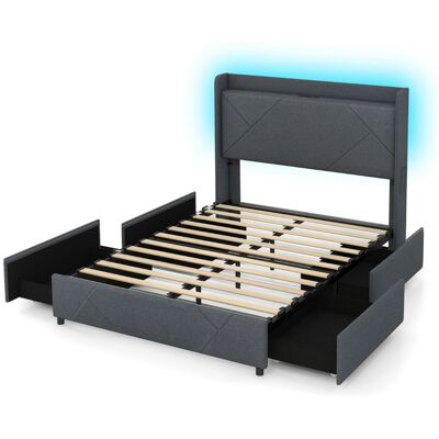 CostwayLit 160x200 Éclairage LED&Multiprise USB-C &USB-A 4 Tiroirs 2 Poches de Rangement Cadre de Lit avec Sommier à Latte Tête de Lit Gris - Publicité CostwayLit 160x200 Éclairage LED&Multiprise USB-C &USB-A 4 Tiroirs 2 Poches de Rangement Cadre de Lit avec Sommier à Latte Tête de Lit Gris - Publicité
