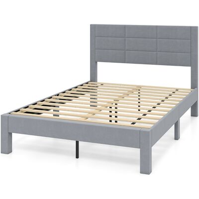 CostwayLit Plateforme Rembourré Cadre de Lit Double 200 x 140 CM avec Tête de Lit en Velours Doux et Lattes en Bois Charge 25 kg Gris - Publicité CostwayLit Plateforme Rembourré Cadre de Lit Double 200 x 140 CM avec Tête de Lit en Velours Doux et Lattes en Bois Charge 25 kg Gris - Publicité