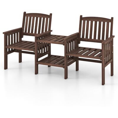 CostwayBanc Extérieur en Bois de Sapin avec Table Latérale à 2 Niveaux et Trou pour Parasol de 5 Cm Banc de Jardin 2 Places avec Accoudoirs Café - Publicité CostwayBanc Extérieur en Bois de Sapin avec Table Latérale à 2 Niveaux et Trou pour Parasol de 5 Cm Banc de Jardin 2 Places avec Accoudoirs Café - Publicité