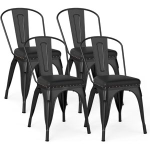 CostwaySet de 4 Chaises Empilables de Salle à Manger en Métal avec Dossier Amovible et Assise Rembourrée en Cuir Faux avec Capacité de 150kg Noir - Publicité CostwaySet de 4 Chaises Empilables de Salle à Manger en Métal avec Dossier Amovible et Assise Rembourrée en Cuir Faux avec Capacité de 150kg Noir - Publicité