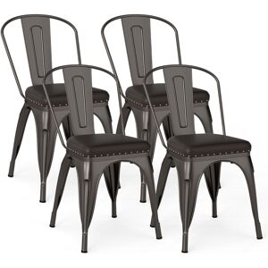 CostwaySet de 4 Chaises Empilables de Salle à Manger en Métal avec Dossier Amovible et Assise Rembourrée en Cuir Faux avec Capacité de 150kg Gris - Publicité CostwaySet de 4 Chaises Empilables de Salle à Manger en Métal avec Dossier Amovible et Assise Rembourrée en Cuir Faux avec Capacité de 150kg Gris - Publicité