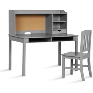 CostwayEnsemble Bureau et Chaise pour Enfant Bureau pour Enfant avec Chaise Plateau Tiroirs Étagères Tableau d'Affichage en Liège Gris - Publicité CostwayEnsemble Bureau et Chaise pour Enfant Bureau pour Enfant avec Chaise Plateau Tiroirs Étagères Tableau d'Affichage en Liège Gris - Publicité