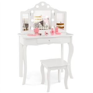 Ensemble de Coiffeuse pour Enfants Costway - Blanc 2 en 1 avec Miroir et Rangement - Publicité Ensemble de Coiffeuse pour Enfants Costway - Blanc 2 en 1 avec Miroir et Rangement - Publicité