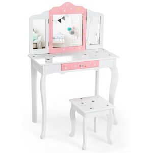 Ensemble Coiffeuse Enfants Costway - Rose et Blanc - Miroir 3 Volets - Publicité Ensemble Coiffeuse Enfants Costway - Rose et Blanc - Miroir 3 Volets - Publicité