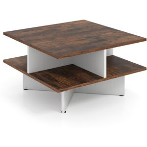 CostwayTable Basse Carrée à 2 Niveaux de 60 cm avec 4 Compartiments de Rangement Table d Appoint avec Base en Croix Marron Rustique et Blanc - Publicité CostwayTable Basse Carrée à 2 Niveaux de 60 cm avec 4 Compartiments de Rangement Table d Appoint avec Base en Croix Marron Rustique et Blanc - Publicité