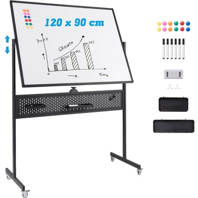 CostwayTableau Blanc Effaçable à Sec Mobile Double Face 120 x 90 cm avec Support Tableau Blanc Magnétique sur Pied avec Panneau Perforé Noir - Publicité CostwayTableau Blanc Effaçable à Sec Mobile Double Face 120 x 90 cm avec Support Tableau Blanc Magnétique sur Pied avec Panneau Perforé Noir - Publicité