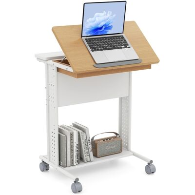 CostwayBureau Portable Roulant Bureau d'Ordinateur avec Plateau Inclinable Compartiment Caché Étagères de Rangement & Panneaux Perforés Naturel - Publicité CostwayBureau Portable Roulant Bureau d'Ordinateur avec Plateau Inclinable Compartiment Caché Étagères de Rangement & Panneaux Perforés Naturel - Publicité