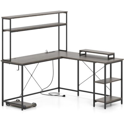 CostwayBureau d'Ordinateur Reversible en Forme de L avec Bande LED et Prises de Courant Support pour Écran & CPU Gris - Publicité CostwayBureau d'Ordinateur Reversible en Forme de L avec Bande LED et Prises de Courant Support pour Écran & CPU Gris - Publicité