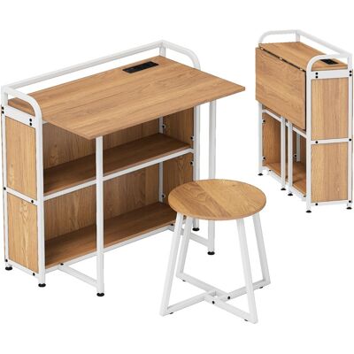 CostwayBureau Pliable avec Tabouret Ensemble de Bureau et Tabouret Portable avec Étagères de Rangement Prises AC Port USB & Type-C Naturel - Publicité CostwayBureau Pliable avec Tabouret Ensemble de Bureau et Tabouret Portable avec Étagères de Rangement Prises AC Port USB & Type-C Naturel - Publicité