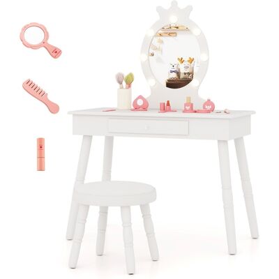 Costway - Kids Vanity Table - Blanc - LED - Dressing Table - Publicité Costway - Kids Vanity Table - Blanc - LED - Dressing Table - Publicité