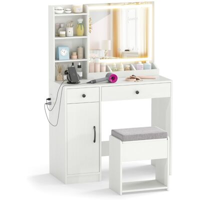 CostwayCoiffeuse avec Miroir Led Éclairé Ensemble Coiffeuse avec Tabouret avec Espace de Rangement Prises Couleurs de Lumière Réglables Blanc - Publicité CostwayCoiffeuse avec Miroir Led Éclairé Ensemble Coiffeuse avec Tabouret avec Espace de Rangement Prises Couleurs de Lumière Réglables Blanc - Publicité