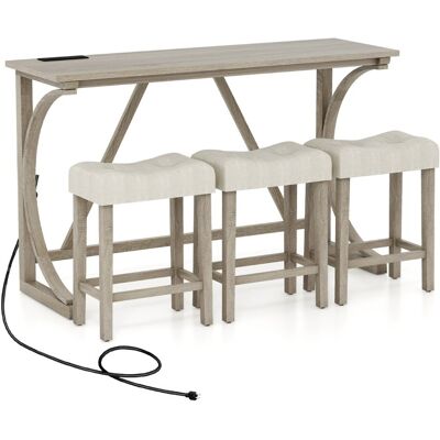 CostwayEnsemble de Table de Bar 4 Pièces en Bois d'Hévéa avec Prise de Courant à Hauteur de Comptoir Tabourets Rembourrés 150*48*92cm Gris - Publicité CostwayEnsemble de Table de Bar 4 Pièces en Bois d'Hévéa avec Prise de Courant à Hauteur de Comptoir Tabourets Rembourrés 150*48*92cm Gris - Publicité