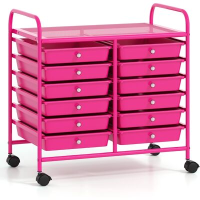 CostwayChariot de Rangement à roulettes 12 Tiroirs en PP Tour de Rangement avec Tablette Roues Universelles Cadre en Métal Rose Bonbon - Publicité CostwayChariot de Rangement à roulettes 12 Tiroirs en PP Tour de Rangement avec Tablette Roues Universelles Cadre en Métal Rose Bonbon - Publicité