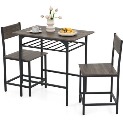 CostwayEnsemble de Salle à Manger pour 2 Personnes Ensemble de Table et Chaises Rectangulaires 3 Pièces avec Cadre en Métal Étagère Gris - Publicité CostwayEnsemble de Salle à Manger pour 2 Personnes Ensemble de Table et Chaises Rectangulaires 3 Pièces avec Cadre en Métal Étagère Gris - Publicité