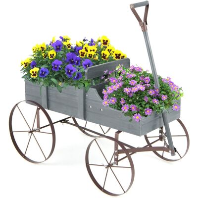 COSTWAY Chariot décoratif en bois gris - Jardin - Publicité COSTWAY Chariot décoratif en bois gris - Jardin - Publicité