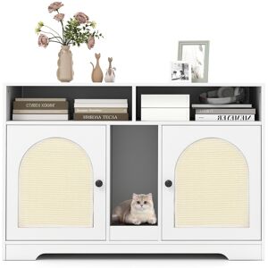 CostwayEnclos pour Litière pour Chats Mobilier pour Chat Caché avec Rangement Chambres Doubles Planche à Gratter et 2 Tapis en Sisal Armoire Blanc - Publicité CostwayEnclos pour Litière pour Chats Mobilier pour Chat Caché avec Rangement Chambres Doubles Planche à Gratter et 2 Tapis en Sisal Armoire Blanc - Publicité