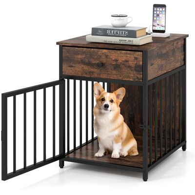 CostwayCage pour Chien Niche en Bois avec Station de Charge Tiroir de Rangement Tubes Métalliques Cage d'Intérieur pour Animaux de Compagnie Café - Publicité CostwayCage pour Chien Niche en Bois avec Station de Charge Tiroir de Rangement Tubes Métalliques Cage d'Intérieur pour Animaux de Compagnie Café - Publicité