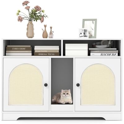 CostwayEnclos pour Litière pour Chats Mobilier pour Chat Caché avec Rangement Chambres Doubles Planche à Gratter et 2 Tapis en Sisal Armoire Blanc - Publicité CostwayEnclos pour Litière pour Chats Mobilier pour Chat Caché avec Rangement Chambres Doubles Planche à Gratter et 2 Tapis en Sisal Armoire Blanc - Publicité