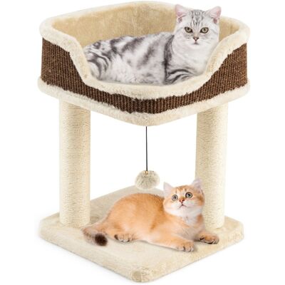 CostwayPetit Arbre à Chat d'Intérieur Tour pour Chat avec Perchoir en Peluche Confortable Poteaux à Griffer en Sisal Balle Suspendue Beige - Publicité CostwayPetit Arbre à Chat d'Intérieur Tour pour Chat avec Perchoir en Peluche Confortable Poteaux à Griffer en Sisal Balle Suspendue Beige - Publicité