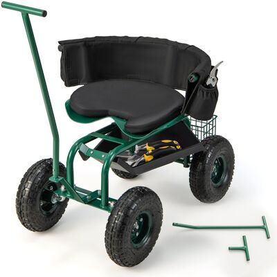 CostwaySiège de Jardin Roulant avec 2 Poignées de Direction Chariot Jardinage Réglable en Hauteur avec Siège Pivotant à 360° 90x59x106cm Vert - Publicité CostwaySiège de Jardin Roulant avec 2 Poignées de Direction Chariot Jardinage Réglable en Hauteur avec Siège Pivotant à 360° 90x59x106cm Vert - Publicité