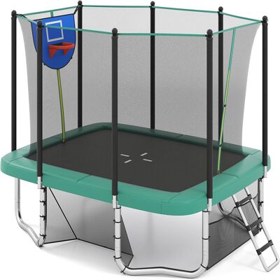 CostwayTrampoline Rectangulaire d'Extérieur 317x255cm avec Panier de Basketball But de Football Échelle Antidérapante Filet de Sécurité Vert - Publicité CostwayTrampoline Rectangulaire d'Extérieur 317x255cm avec Panier de Basketball But de Football Échelle Antidérapante Filet de Sécurité Vert - Publicité