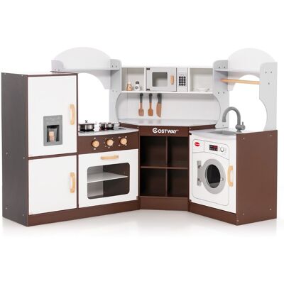 CostwayJeu de Cuisine d'Angle pour Enfants de 3 Ans et Plus en Bois Machine à Glaçons Porte-serviettes Accessoires Effets Sonores et Lumineux - Publicité CostwayJeu de Cuisine d'Angle pour Enfants de 3 Ans et Plus en Bois Machine à Glaçons Porte-serviettes Accessoires Effets Sonores et Lumineux - Publicité