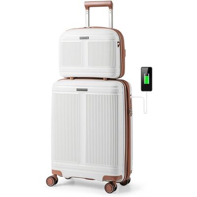 CostwayEnsemble de Bagages 2 Pièces Valise Cabine 50 CM et Trousse à Cosmétiques 35 CM Bagage à Coque en PP avec Serrure TSA Port USB Blanc - Publicité CostwayEnsemble de Bagages 2 Pièces Valise Cabine 50 CM et Trousse à Cosmétiques 35 CM Bagage à Coque en PP avec Serrure TSA Port USB Blanc - Publicité