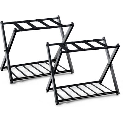 CostwayLot de 2 Supports de Bagages Pliable Porte Valise 2 Étages à Sangles Robustes Capacité 60kg en Métal 68x43x58cm Noir - Publicité CostwayLot de 2 Supports de Bagages Pliable Porte Valise 2 Étages à Sangles Robustes Capacité 60kg en Métal 68x43x58cm Noir - Publicité