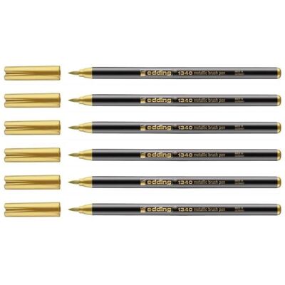 Feutres - EDDING - 1340 - Lot de 6 - Or Métallisé - Pointe Pinceau 1-6 mm - Publicité Feutres - EDDING - 1340 - Lot de 6 - Or Métallisé - Pointe Pinceau 1-6 mm - Publicité
