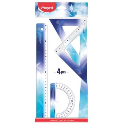 Kit de traçage Arctic Vibes 4 Pièces - Maped - Règle 30 cm + Rapporteur 180° Base 12 cm + Equerre 45° / 21 cm + Equerre 60° - Publicité Kit de traçage Arctic Vibes 4 Pièces - Maped - Règle 30 cm + Rapporteur 180° Base 12 cm + Equerre 45° / 21 cm + Equerre 60° - Publicité
