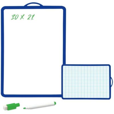 Ardoise effaçable à sec - WAYTEX - 931259 - Double face (Seyes/uni) - 30x21 cm - Feutre effaçable inclus Bleu - Publicité Ardoise effaçable à sec - WAYTEX - 931259 - Double face (Seyes/uni) - 30x21 cm - Feutre effaçable inclus Bleu - Publicité