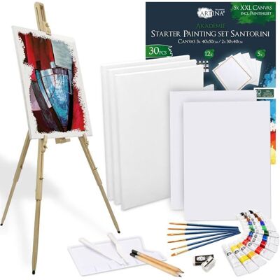 Artina 30pcs Kit Peinture Santorini avec Chevalet Bois Malaga – Set Peinture avec 5 Châssis 12 Couleurs Acryliques Pinceaux Blanc - Publicité Artina 30pcs Kit Peinture Santorini avec Chevalet Bois Malaga – Set Peinture avec 5 Châssis 12 Couleurs Acryliques Pinceaux Blanc - Publicité