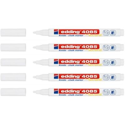 Edding Lot de 5 Marqueurs Craie Liquide 4085 Blanc pointe Ronde 1-2 mm Blanc - Publicité Edding Lot de 5 Marqueurs Craie Liquide 4085 Blanc pointe Ronde 1-2 mm Blanc - Publicité