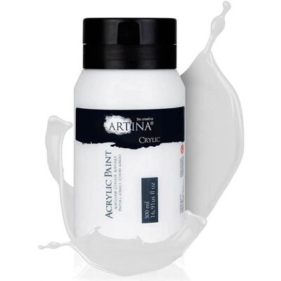 Artina Crylic Peinture acrylique pour artistes - 500ml Blanc Titane - Fortement pigmentée - Séchage rapide Blanc - Publicité Artina Crylic Peinture acrylique pour artistes - 500ml Blanc Titane - Fortement pigmentée - Séchage rapide Blanc - Publicité