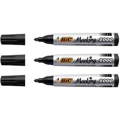 Marqueur Permanent BIC MARKING 2000 - Lot de 3 - Pointe Ogive Large - Noir Noir - Publicité Marqueur Permanent BIC MARKING 2000 - Lot de 3 - Pointe Ogive Large - Noir Noir - Publicité