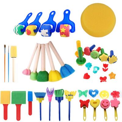 RWOYTHK Ensemble de 30 pinceaux de peinture pour enfants kit de pinceaux de peinture en éponge amusant pour lapprentissage précoce des - Publicité RWOYTHK Ensemble de 30 pinceaux de peinture pour enfants kit de pinceaux de peinture en éponge amusant pour lapprentissage précoce des - Publicité