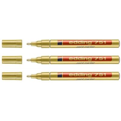 Marqueurs Peinture 751 Or Pointe Ronde 1-2 mm - EDDING - Lot de 3 - Publicité Marqueurs Peinture 751 Or Pointe Ronde 1-2 mm - EDDING - Lot de 3 - Publicité