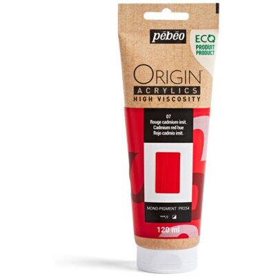 Peinture acrylique - Rouge cadmium - 7 - Haute viscosité - Pébéo - Origin acrylics - 120ml Rouge - Publicité Peinture acrylique - Rouge cadmium - 7 - Haute viscosité - Pébéo - Origin acrylics - 120ml Rouge - Publicité