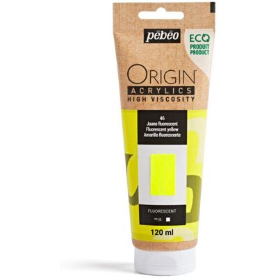 Peinture acrylique - Jaune fluo - 46 - Haute viscosité - Pébéo - Origin acrylics - 120ml Jaune - Publicité Peinture acrylique - Jaune fluo - 46 - Haute viscosité - Pébéo - Origin acrylics - 120ml Jaune - Publicité