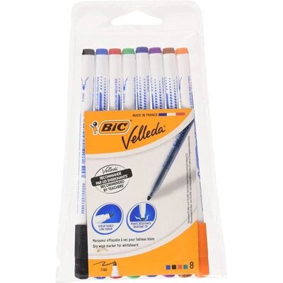 Feutres pour Tableau Blanc - Bic - Velleda 1721 - Pochette de 8 - Coloris aléatoire - Mixte Blanc - Publicité Feutres pour Tableau Blanc - Bic - Velleda 1721 - Pochette de 8 - Coloris aléatoire - Mixte Blanc - Publicité