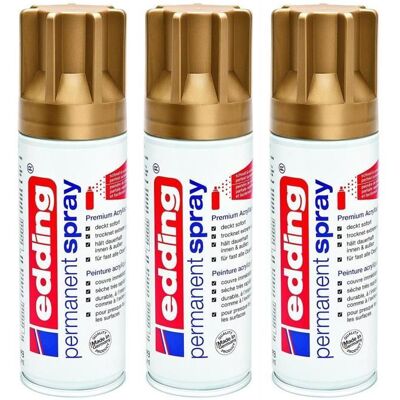 Edding Lot de 3 Sprays Peinture Permanente 200ml Or pour extérieur et intérieur - Publicité Edding Lot de 3 Sprays Peinture Permanente 200ml Or pour extérieur et intérieur - Publicité